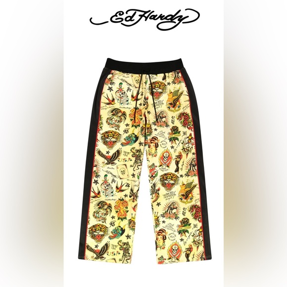 Ed Hardy Flashboard Multi Track Pants Graphic Tiger Joggers Women’s Size M NWT